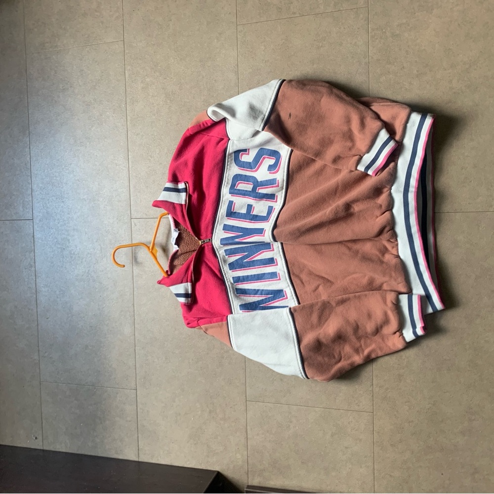 WINNERS Pink and Brown Colorblock Oversized Crewneck Sweatshirt Size L